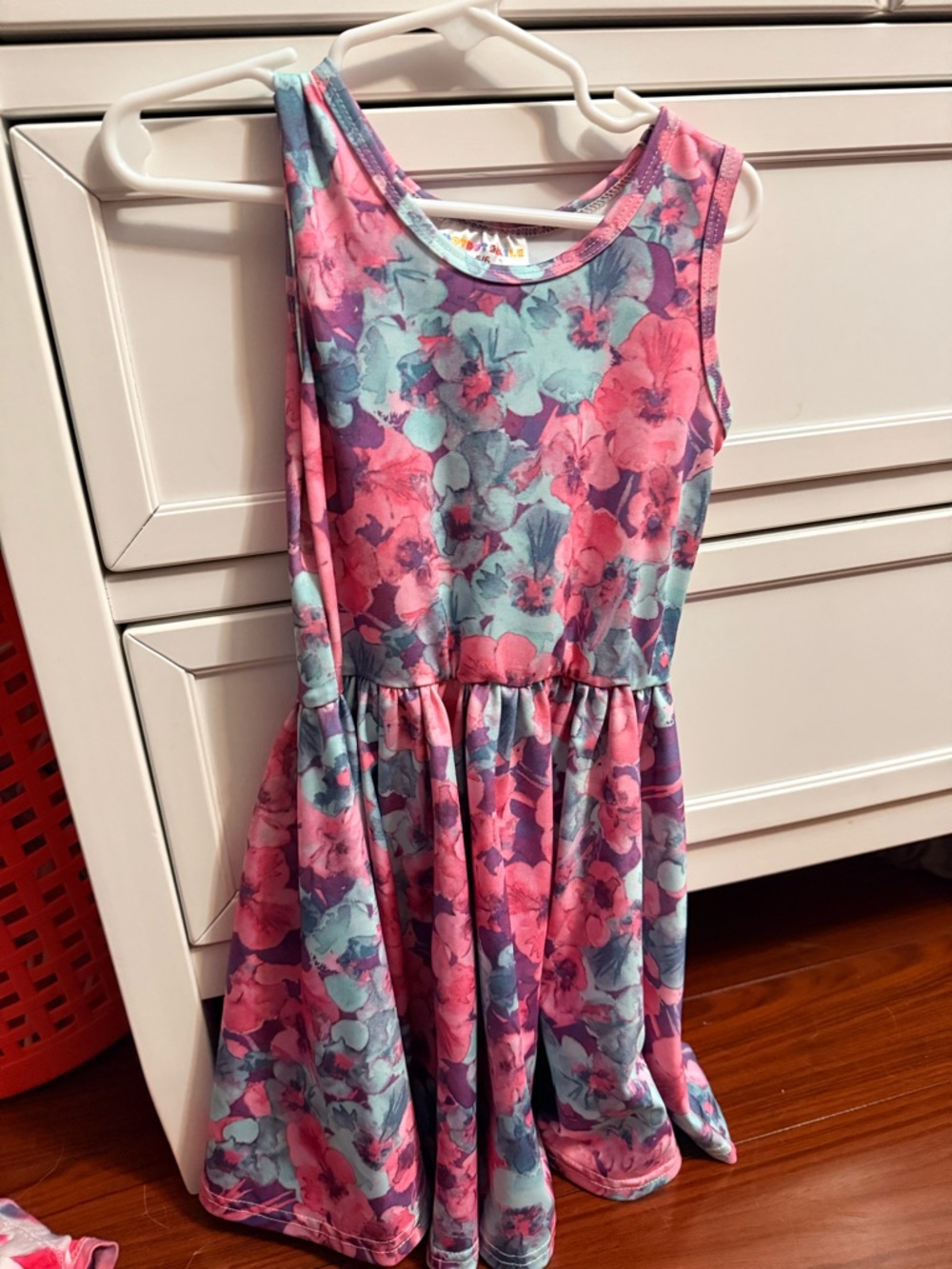 Dot Dot Smile Pink and Teal Floral Sleeveless Twirl Dress